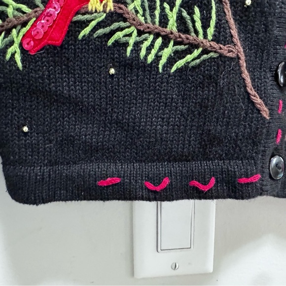 Vintage 1990s Knit Bird Pine Tree Graphic Cardigan Sweater Button Up Size Small - Picture 7 of 16